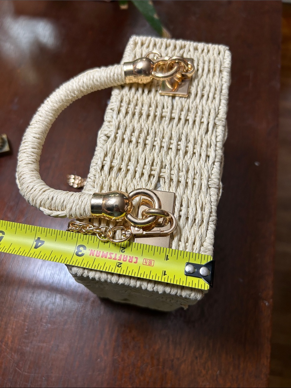Woven Box Crossbody Bag in Natural Cream with Gold Hardware - Picture 6 of 7